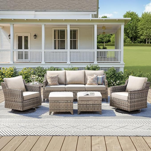 6 Piece Outdoor Patio Wicker Furniture Sets-High Back Outdoor Conversation Set by AMCLOBA