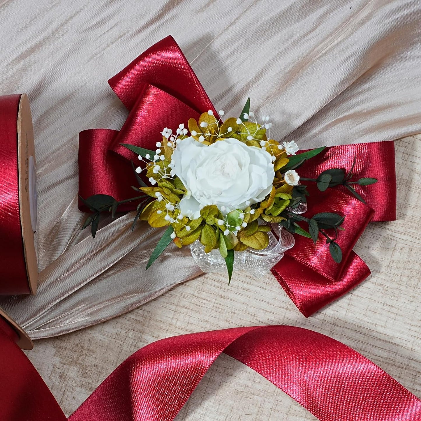 LaRibbons Burgundy Satin Ribbon 1 Inch 50 Yards Luxury Double Faced Red Silk Ribbon for Flower Bouquet Crafts Gift Wrapping Wedding Bow Christmas Decoration