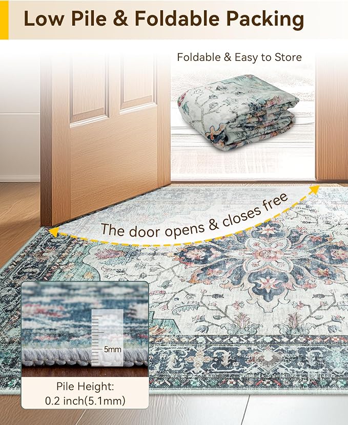 RELEANY Area Rugs 6'x8' Washable Non-Slip, Floral Vintage Distress Print - Image 4