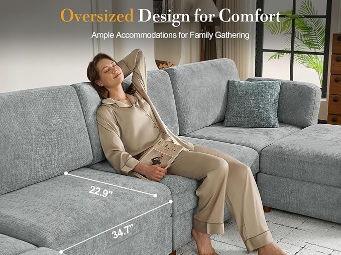 Oversized Modular Sectional Sofa, Solid Wood Frame Sofa, Removable Washable - Image 6