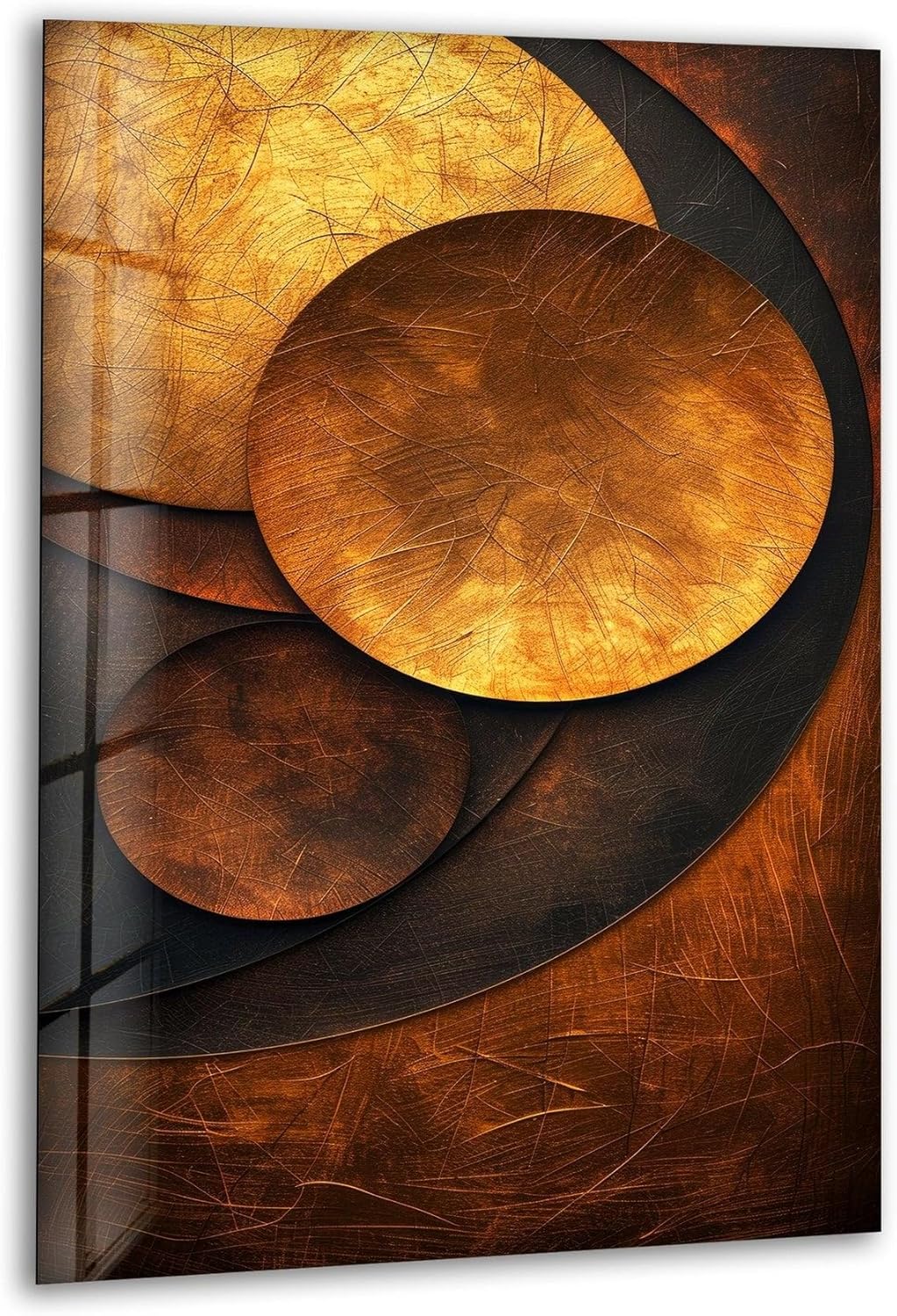 My Photostation.com Round 31,5'' Bronze Art Deco Geometric Motifs Glass Wall Art Tempered Glass Printing Wall Decor Large Wall Art Wall Hangings