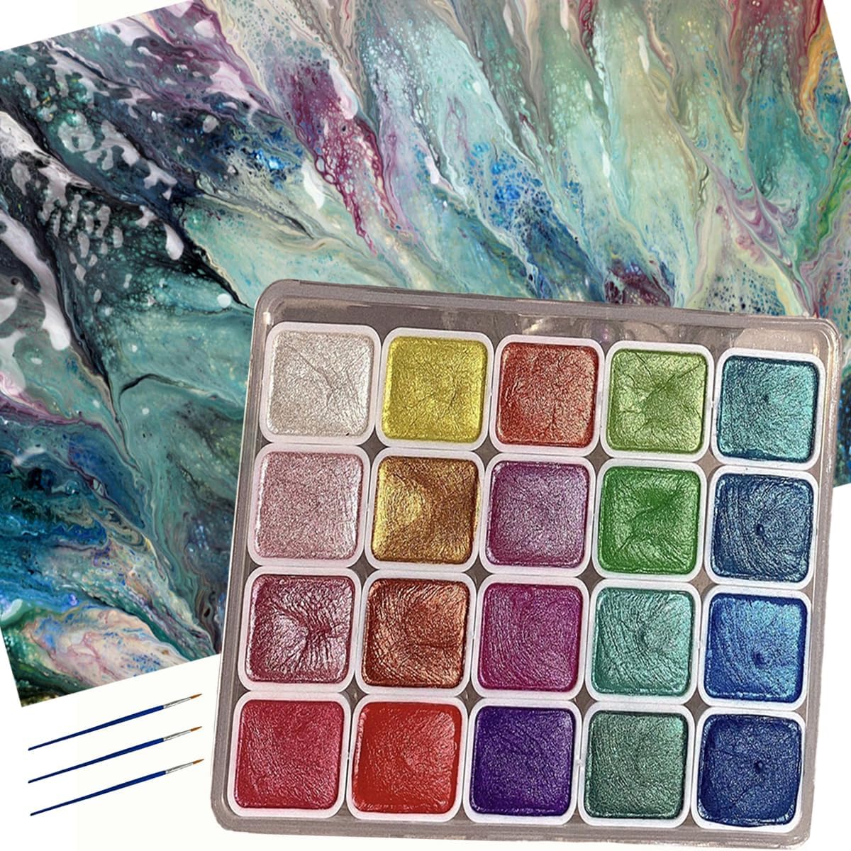 Metallic Glitter Watercolors, Glitter Watercolor Paint, Metallic Watercolor Paint Set Professional, Shifting Watercolor Painting Set for Art Painting (1, Pearly lustre - A)