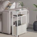 Leomonio White Side Table with Charging Station, Slim End Tables with Linen by Leomonio