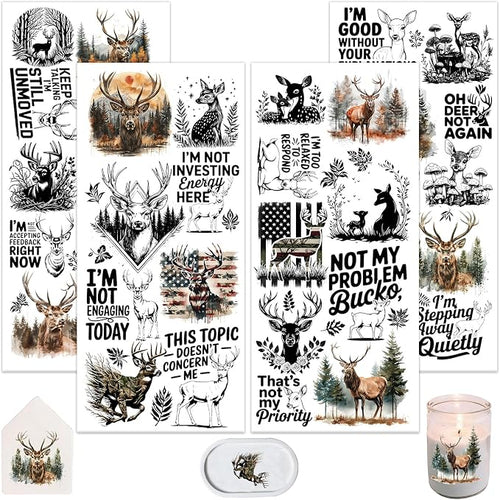 4 Sheets Rub on Transfers for Crafts, Forest Deer Furniture Transfers for Wood by Dorsbaby