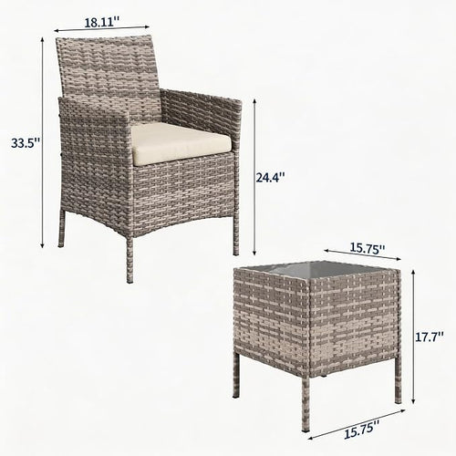 3-Piece Outdoor Furniture Set, PE Rattan Wicker Chairs - Image 2