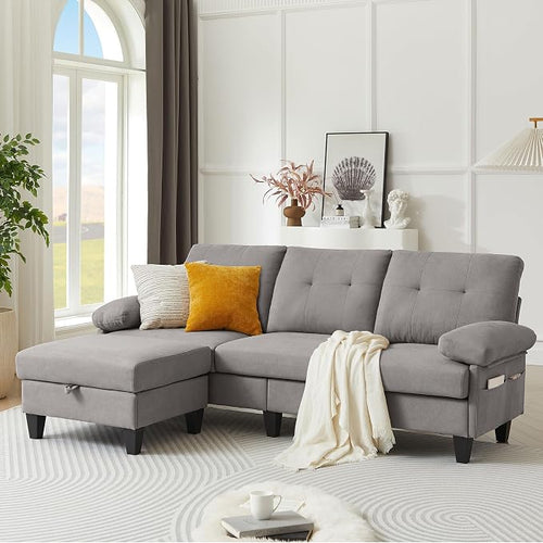 84" Convertible Sectional Sofa, Deep 3-Seat L Shaped Sectional Couch by PingLiangHome