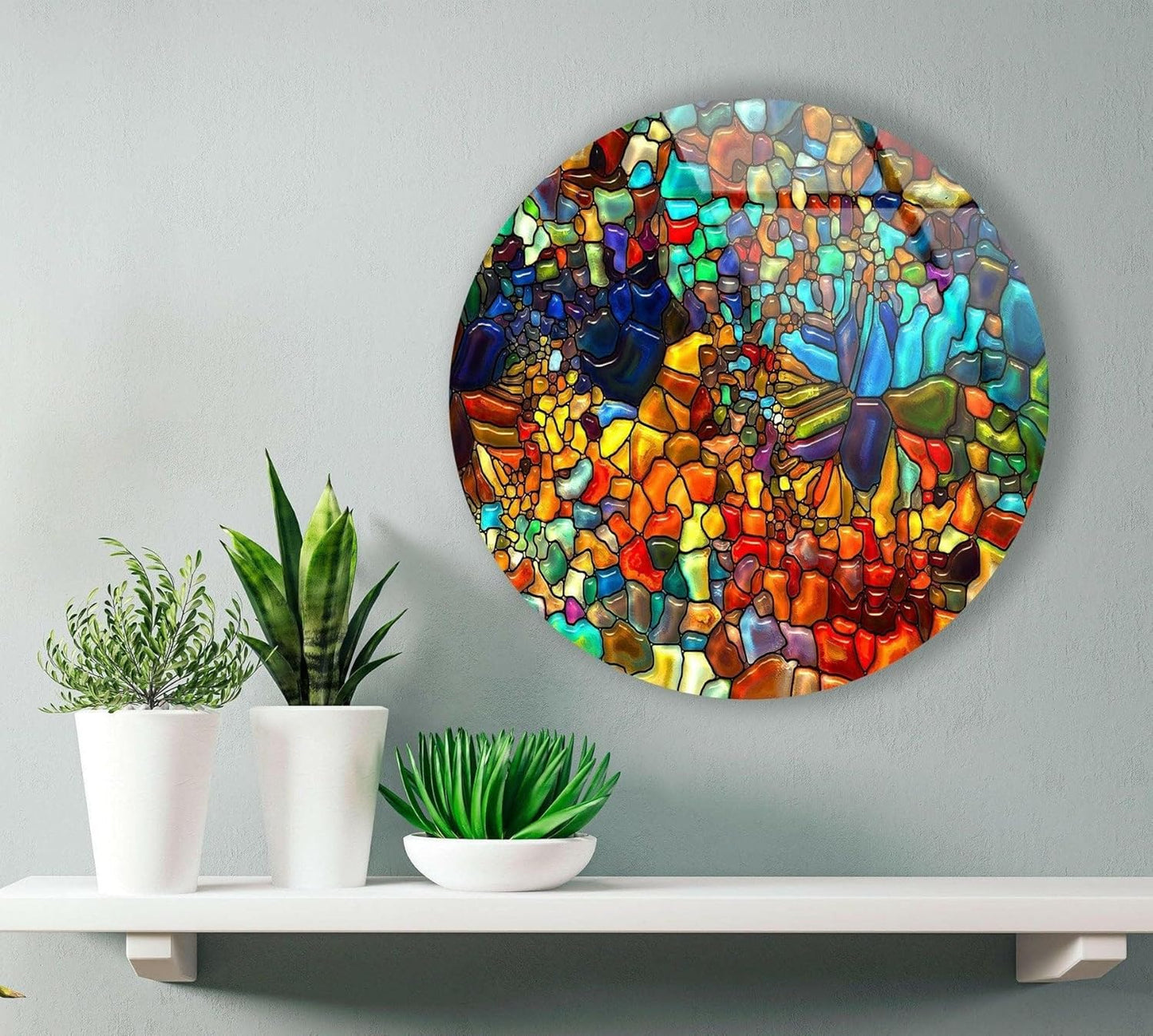 My Photostation.com 27.5''(70cm) Diameter Red Mosaic Round Glass Wall Art Tempered Glass Printing Wall Decor Large Wall Art Wall Hangings