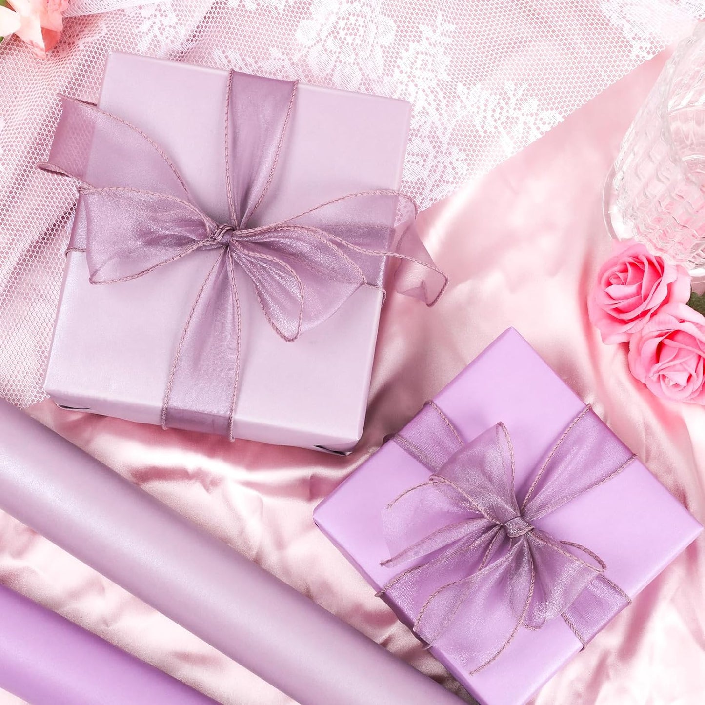 NESCCI Lavender Color Matte Wrapping Paper,Solid Color Pearly-Lustre Paper,Gift Wrapping Paper,Perfect for Wedding,Valentine's Day,Birthday, Christmas,Baby Shower,DIY Bouquet (17 Inches X 32.8 Feet)