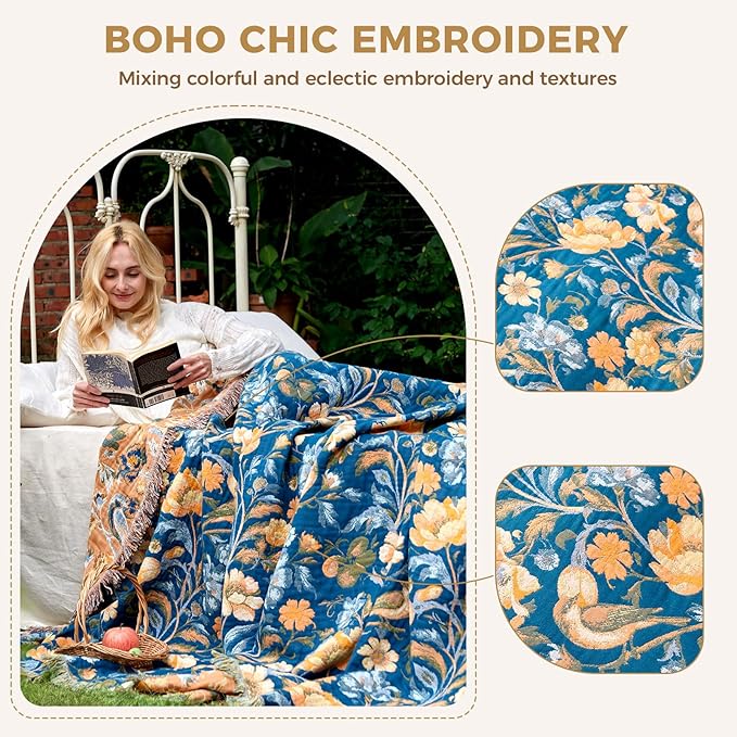 LUTBM Boho Throw Blanket for Bed Cotton Summer Blankets Twin Size for Bedroom - Image 4