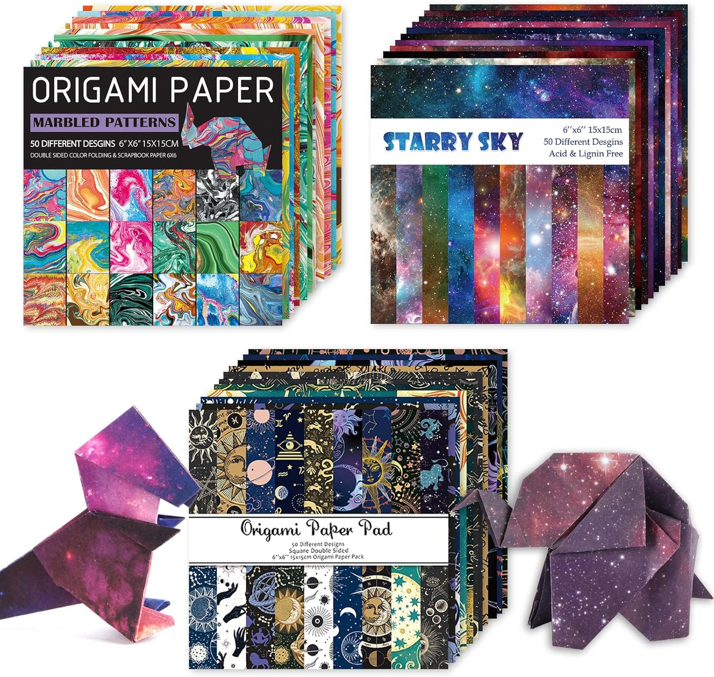 Origami 6x6 Paper Kit 150 Sheets 150 Vivid Colors Double Sided Same Printed Traditional Patterns Square for Arts Crafts Projects Japan Traditional Chiyo.Marble