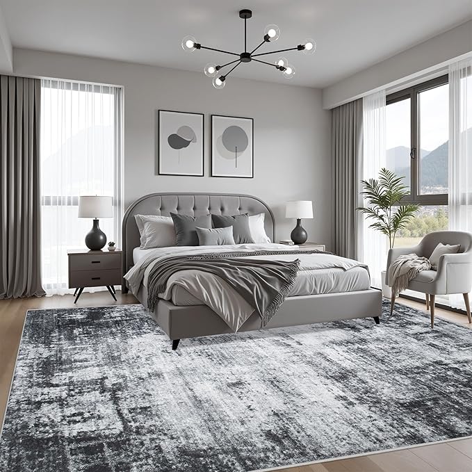 5x5 Area Rug Living Room Rug: Washable Modern Abstract Soft Thin Rug Indoor - Image 3