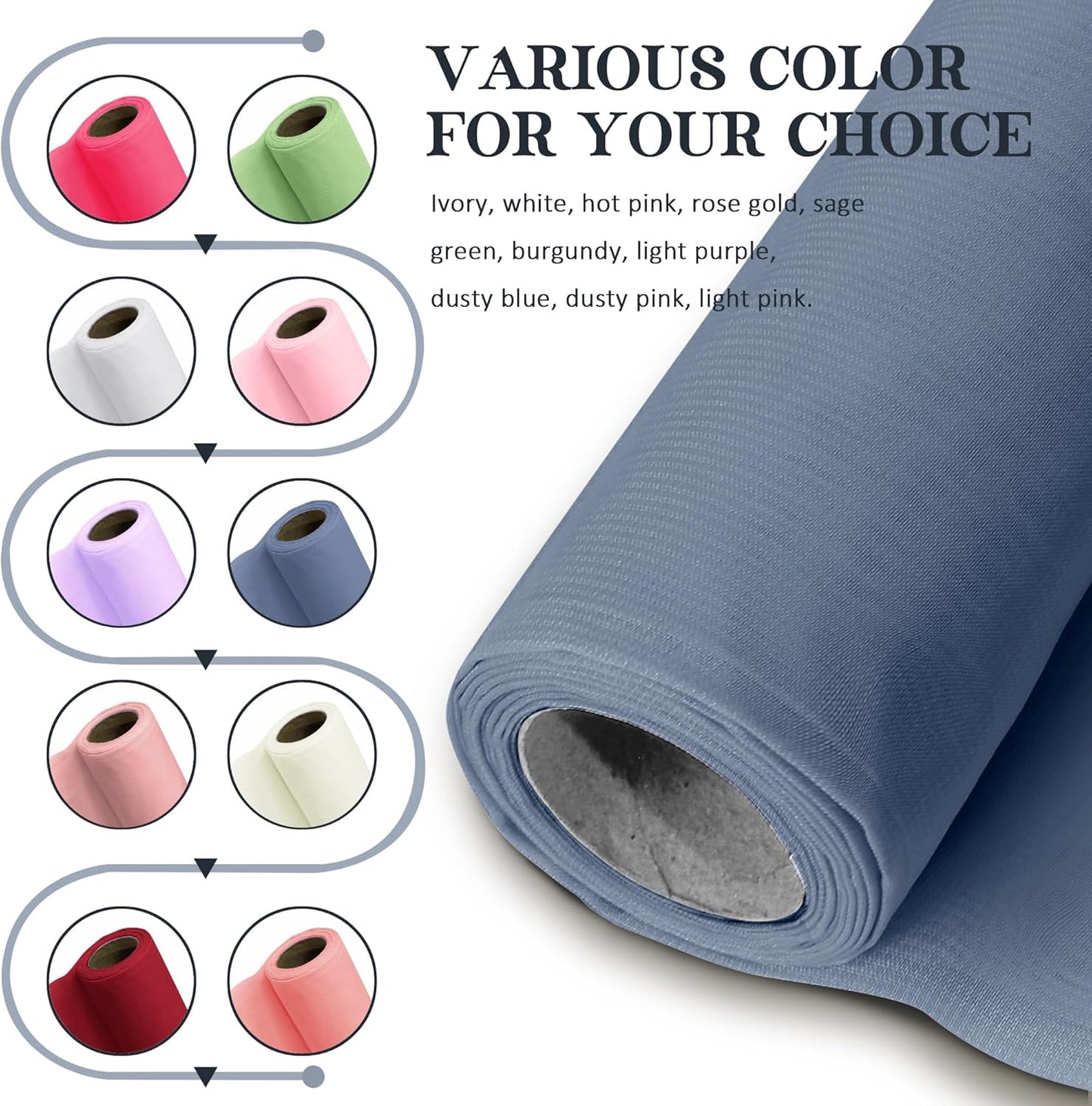 Horbaunal Dusty Blue Chiffon Fabric by The Yard, 5 Yard Continuous Sheer Fabric 59" Wide Soft Draping Fabric for Wedding Arch Draping Party Backdrop DIY Sewing