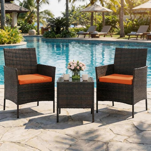 3-Piece Outdoor Furniture Set, PE Rattan Wicker Chairs by Unknown