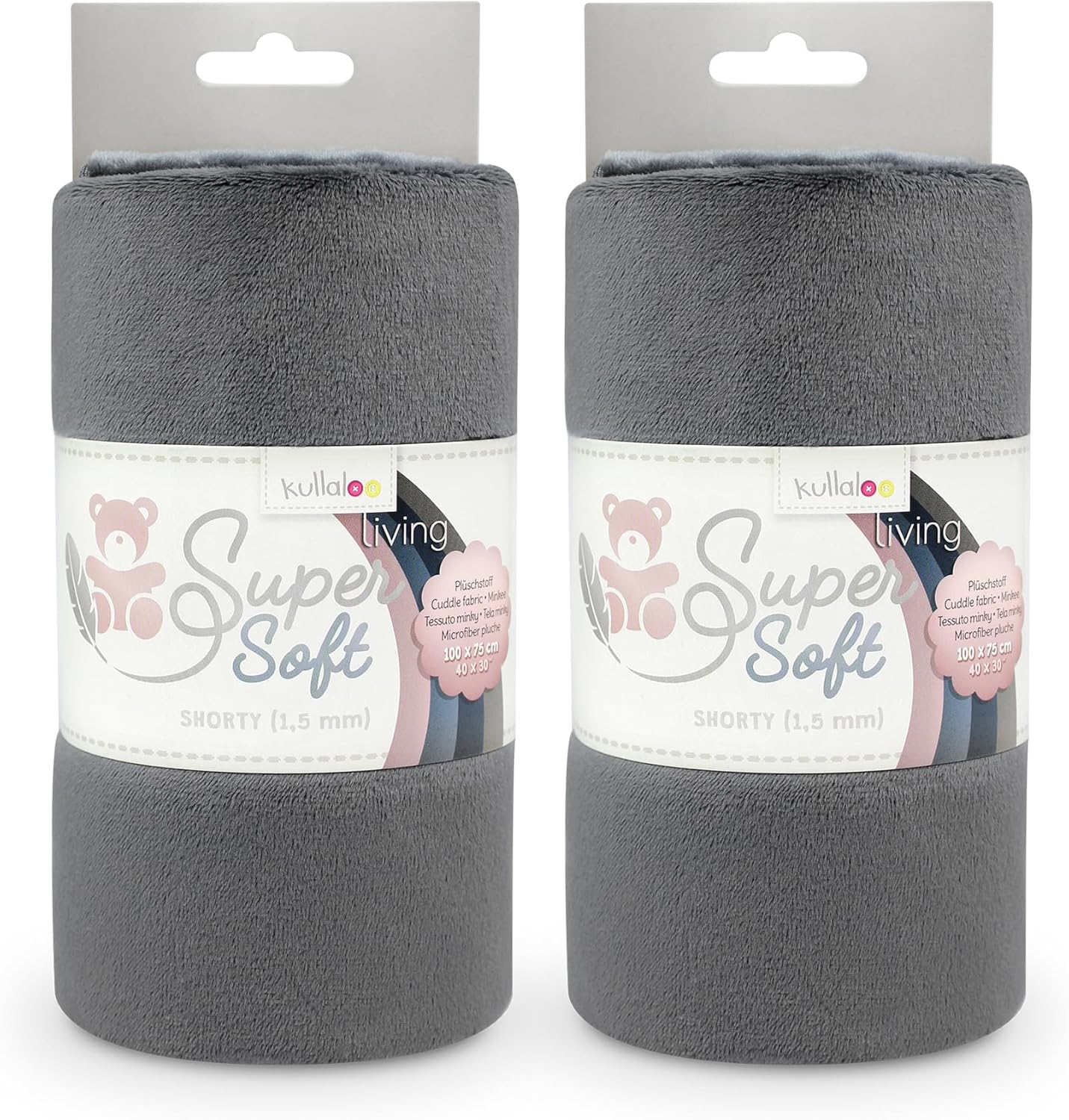kullaloo Plush Fabric | Solid Ash Grey Minky Fabric for Sewing (Pack of 2) | Super Soft Cuddle Material | 39.5x29.5 | Plushies, Baby Blankets, Pillows, Dog Beds, Cat Beds, Baby Accessories, Apparel
