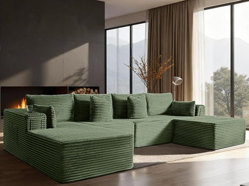 138" Cloud Sectional Couch, Comfort U Shaped Boneless Couch by VYUXWO