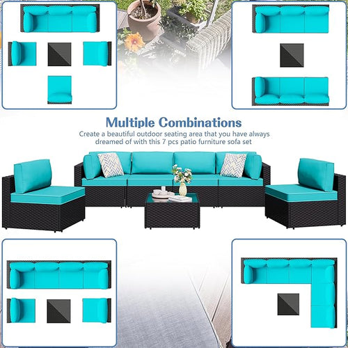 7 Piece Outdoor Patio Furniture Set, All Weather Conversation Set - Image 2