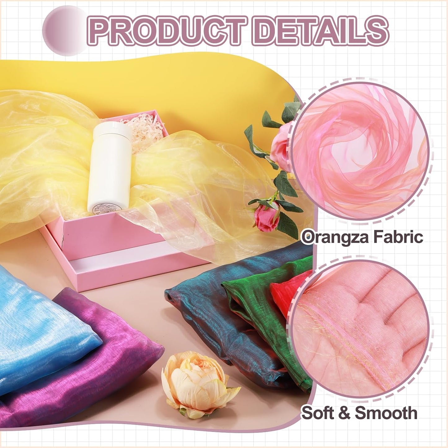 MECCANIXITY Iridescent Sheer Organza Fabric, 2 Yards x 59 Inches Solid Holographic Shiny Fabric Organza Cloth for Wedding, Curtains, Costume, Photo Background, Gradient Fluorescent Orange