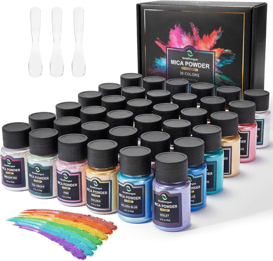 Mica Powder for Epoxy Resin, 36 Colors, 0.35 oz(10g) Bottles Mica Glitter, Pigment for Lip Gloss, Soap Making, Bath Bomb, Art Crafts, Resin Dye, Nails