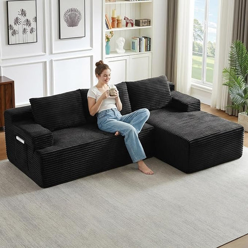96" Cloud Sectional Couch with L-Shape Chaise, Modular Comfy Sofa Chaise Longue by ODUWA