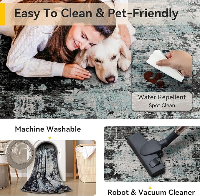 RELEANY Washable Area Rugs 9'x12' Non-Slip Modern Abstract Soft - Image 5
