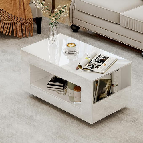 35" High Gloss Wood Coffee Table by Unknown