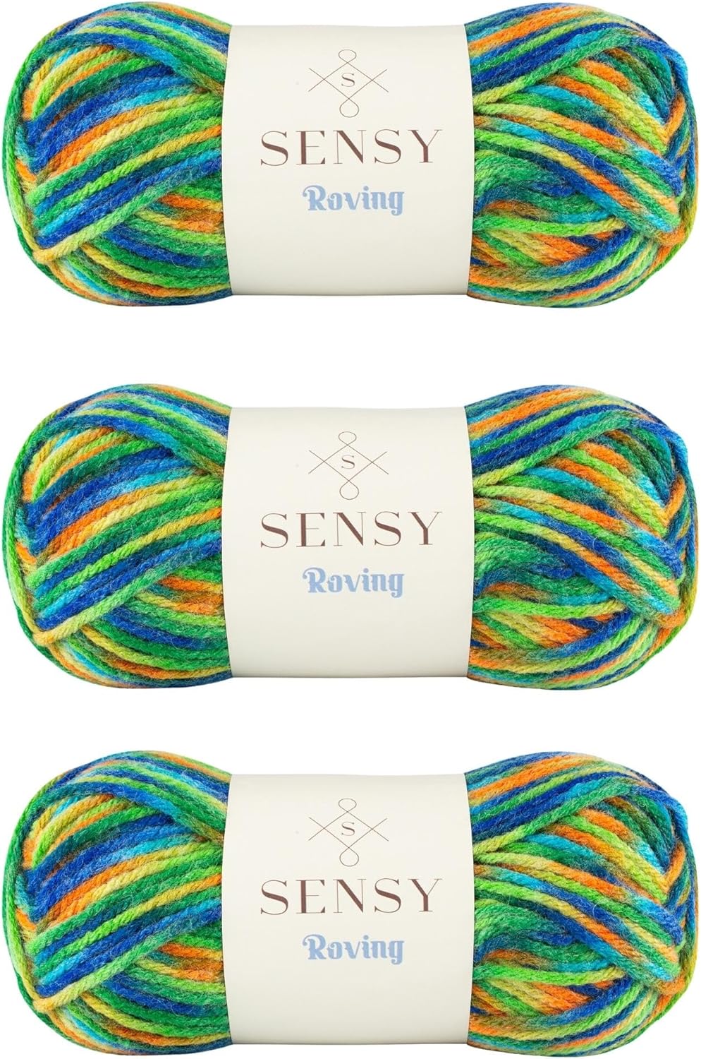3 Skeins of Sensy Roving Multi Color Yarn, 3.5 oz, 132 Yards, Gauge 5 Bulky (Rainforests)