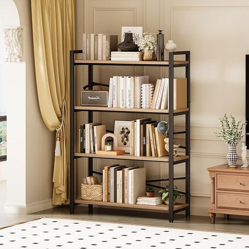 4 Tier Bookshelf 31.49" Width, Tall Book Shelf Storage and Organization - Image 2