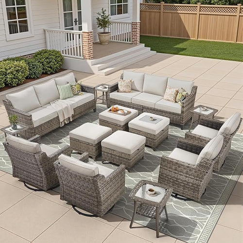14 Piece Patio Furniture Set-High Back Outdoor Furniture Set Sectional Sofa by AMCLOBA
