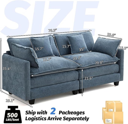 76'' Cloud Deep Seat Loveseat, Upholstered Chenille Modular 2-Seats Sectional - Image 2