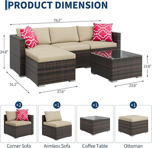 5-Piece Outdoor Sectional Sofa Set, All-Weather PE Rattan Patio Furniture - Image 2