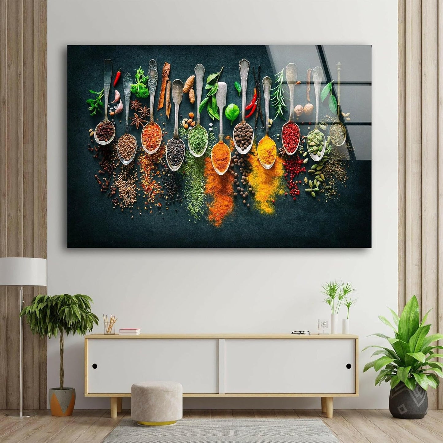 My Photostation.com 60WX40H'' Spoon Spices Glass Wall ArtTempered Glass Printing Wall Decor Large Wall Art Wall Hangings