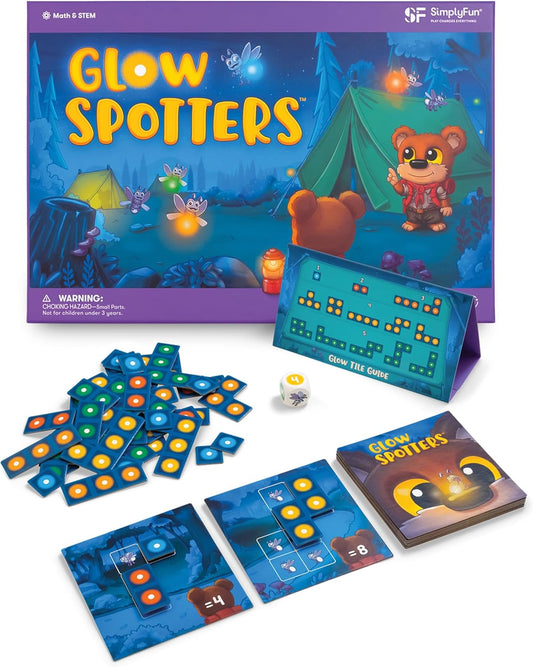 SimplyFun Glow Spotters - A Visual and Adventurous Math Game for Kids, Earn Your Firefly Badge with Addition - 1 to 4 Players, for Kids Ages 5 & Up