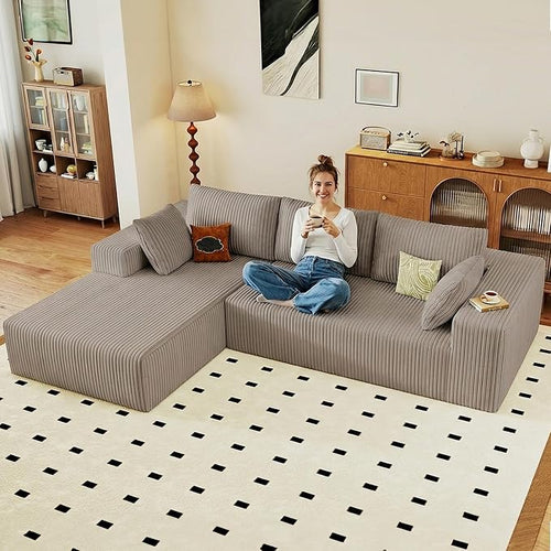 95" Cloud Sectional Couch with L-Shape Chaise, Modular Comfy Sofa Chaise Longue by ODUWA