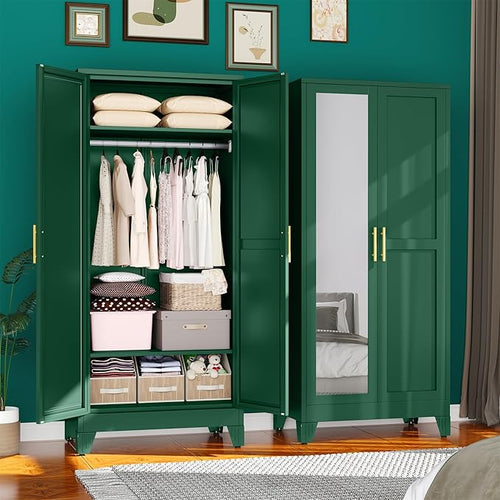 71" Metal Armoire Wardrobe Closet, Steel Clothing Storage Cabinet by erosoei