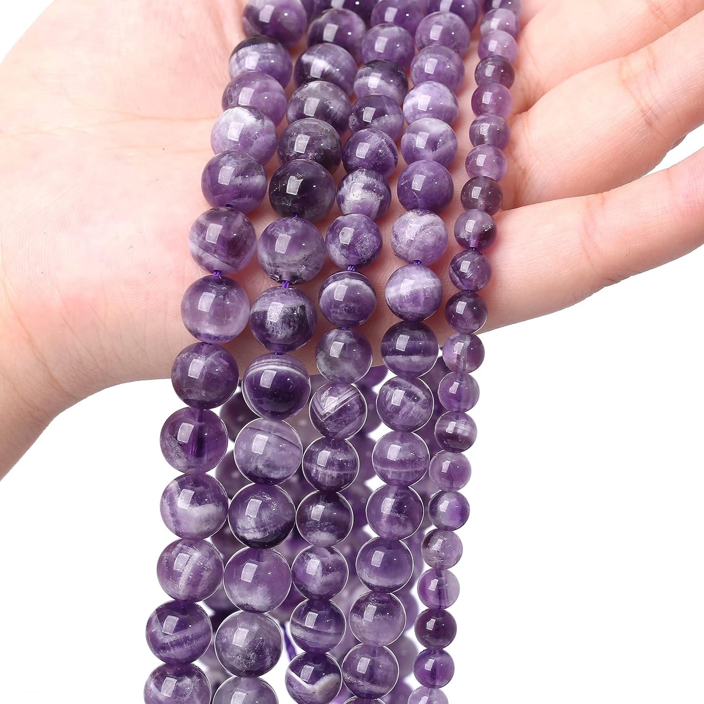 Natural Purple Dream Lace Amethysts Beads Crystal Round Loose Beads for Jewelry Making 8mm 45PCS 1 Strand 15" (Purple Dream Lace Amethysts, 8mm)