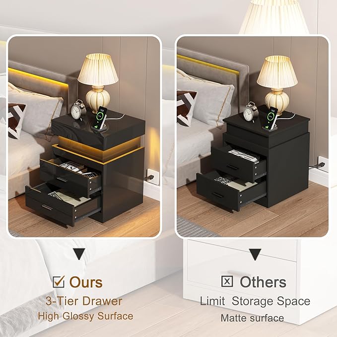 ChooChoo LED Nightstand with Charging Station, Smart Night Stand with Sliding - Image 5