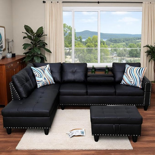 97.5" L Shaped Couch Set Leather, Modular Sectional Couches by Topcomfy