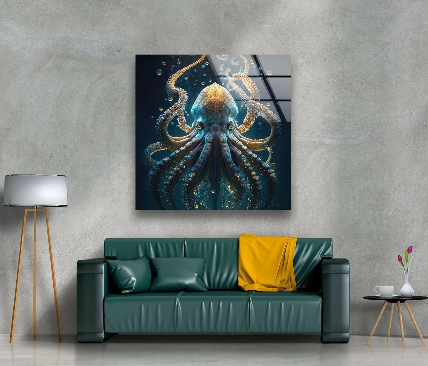 My Photostation.com Round 24'' Underwater Blue Octopus Glass Wall Art Tempered Glass Printing Wall Decor Large Wall Art Wall Hangings