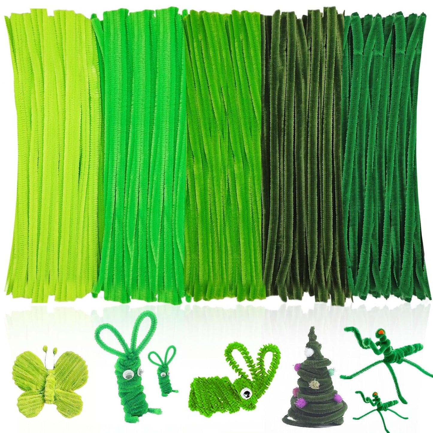 500PCS Pipe Cleaners Craft - Green Pipe Cleaners Craft Bulk Supplies,Chenille Stems for Kids and Adults DIY Arts Crafts Project