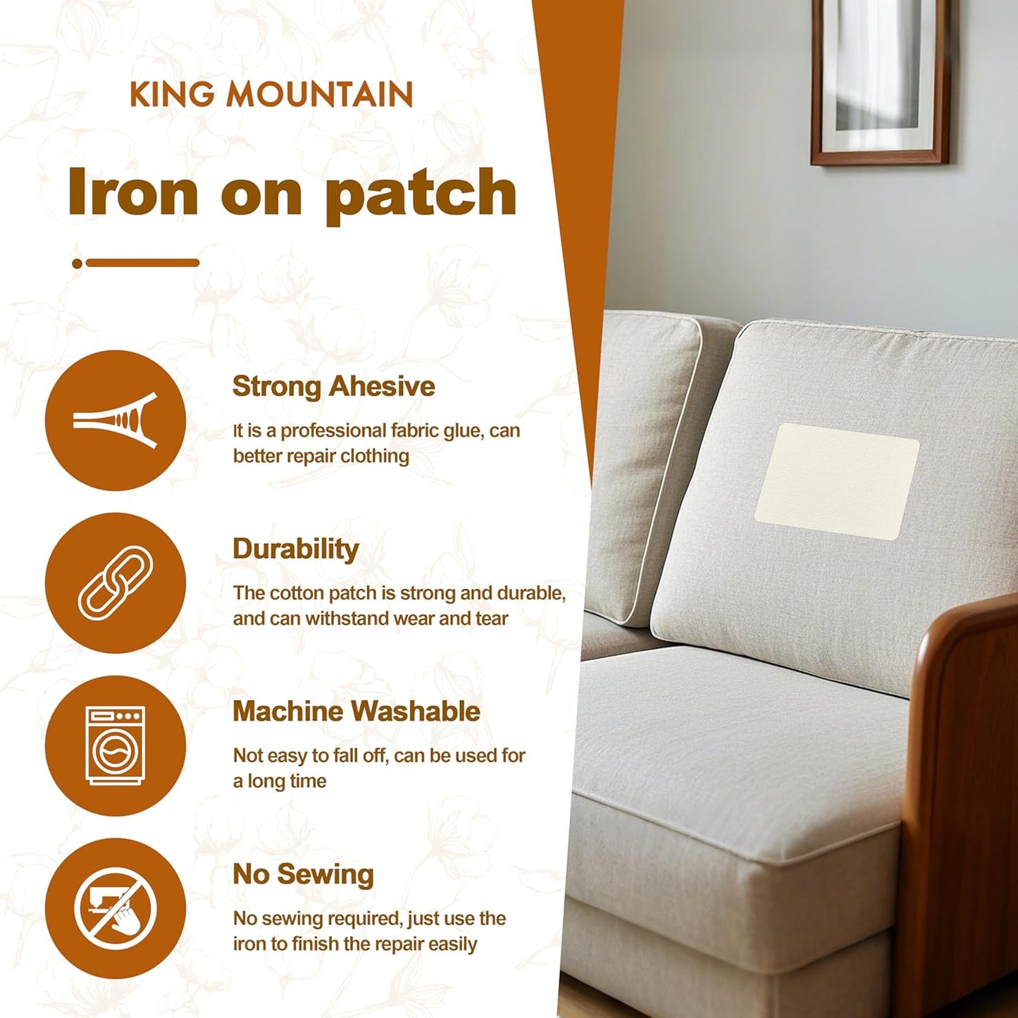 Iron on Patches, 8 Pieces Iron on Linen Patches,Fabric Patches for Couch, Tent, Clothing, Seat, Linen Repair Decorating Kit 3.7" by 4.9" (9.5 cm x 12.5 cm, Rice Coffee)