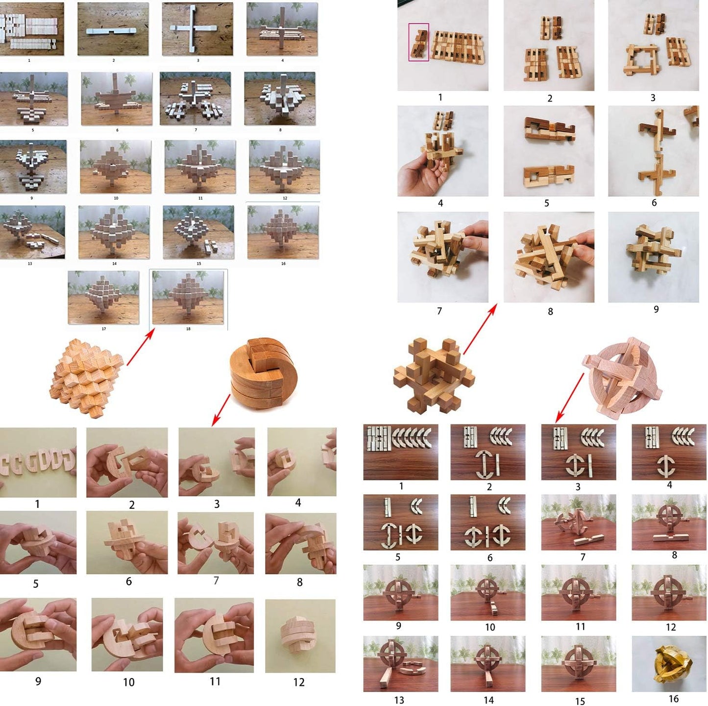 18 Pack Wooden Brain Teaser Puzzles Wooden Burr Puzzles Brain Teaser Puzzle with Gift Packing Box Magic Puzzle Games Toys for Kids and Adults by AHYUAN (Natural Wood)