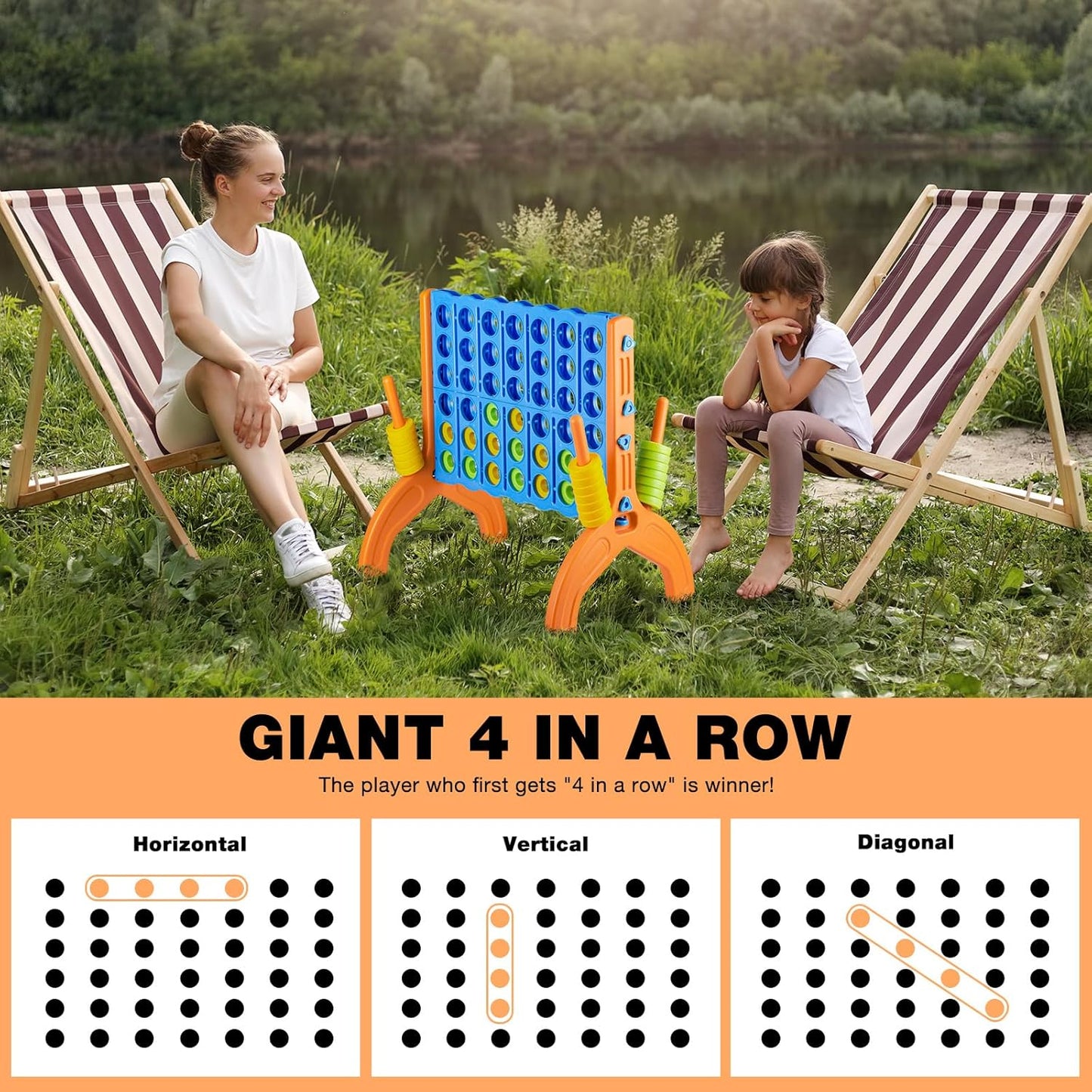 Ayeboovi Giant 4-in-A-Row, Jumbo 4-to-Score Yard Game for Kids and Adults Indoor Outdoor Party Family Connect Game Set with Quick Release Slider & Carrying Bag