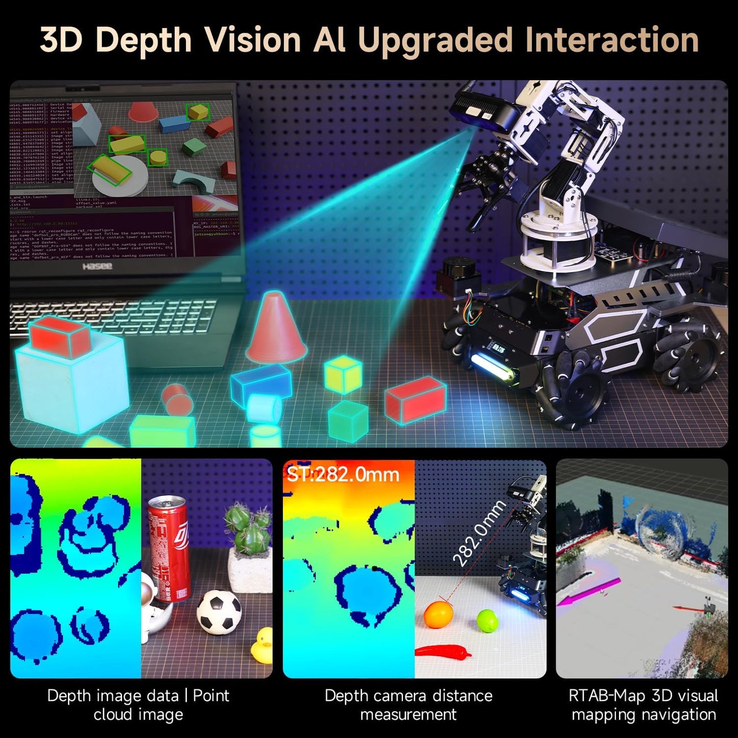 Yahboom Raspberry Pi 5 16GB RAM with ROS2 Robot Kit,6DOF Robotic Arm,7-inch Display,Supports Large Language Models,Ubuntu 22.04. AI Vision Materials