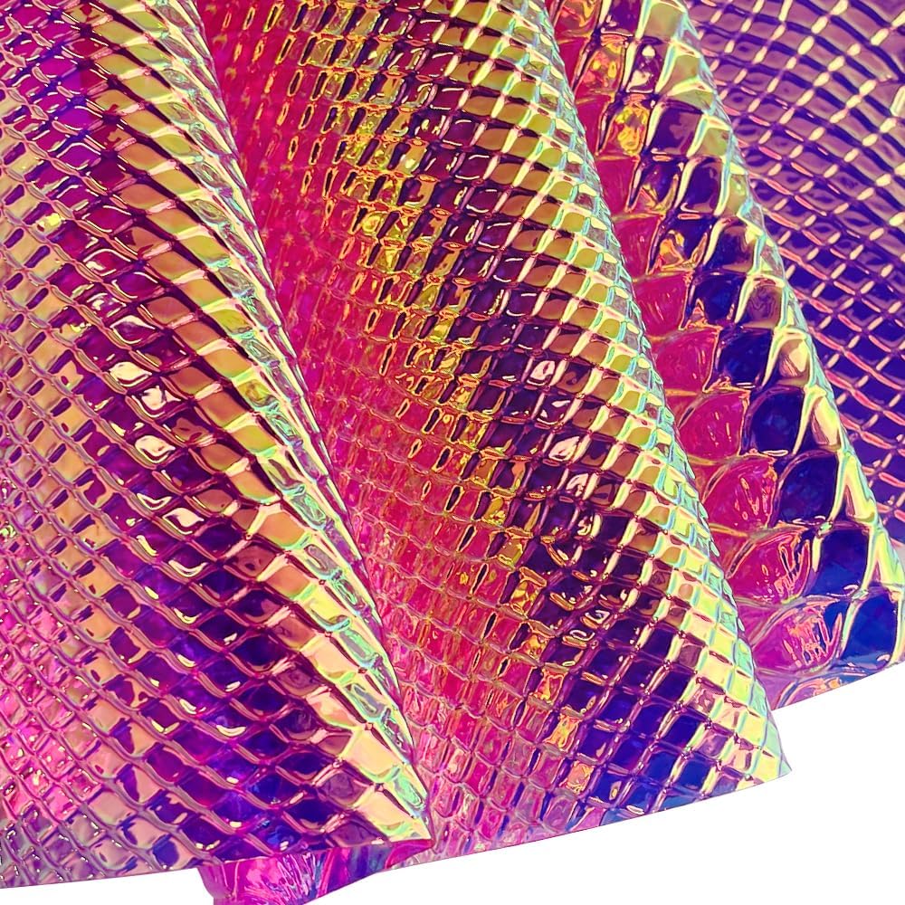 ONEART | Iridescent Transparent Embossed Vinyl Holographic Blue Clear PVC Vinyl Craft Film 16"×54" for Sewing DIY Projects (Snakeskin-Red)