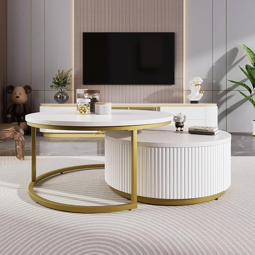 27.6" Modern Round Nesting Coffee Table Fluted by Flieks