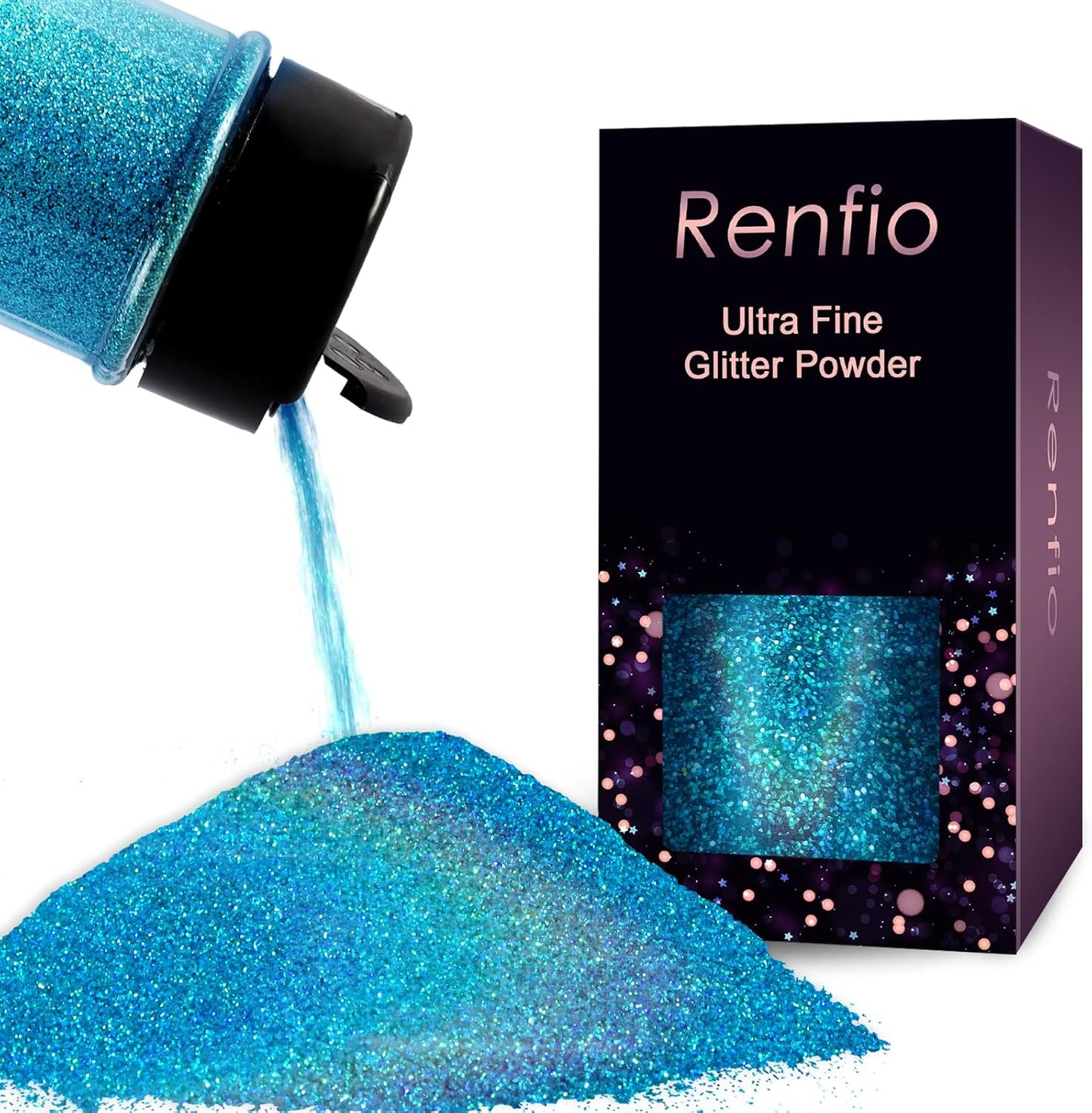 Renfio Holographic Ultra Fine Glitter Powder Metallic Resin Glitter 2.11 Oz (60g) PET Flakes Crafts Sequins 1/128" Fine Glitter Epoxy Chips Flakes for Tumblers Slime - Laser Blue