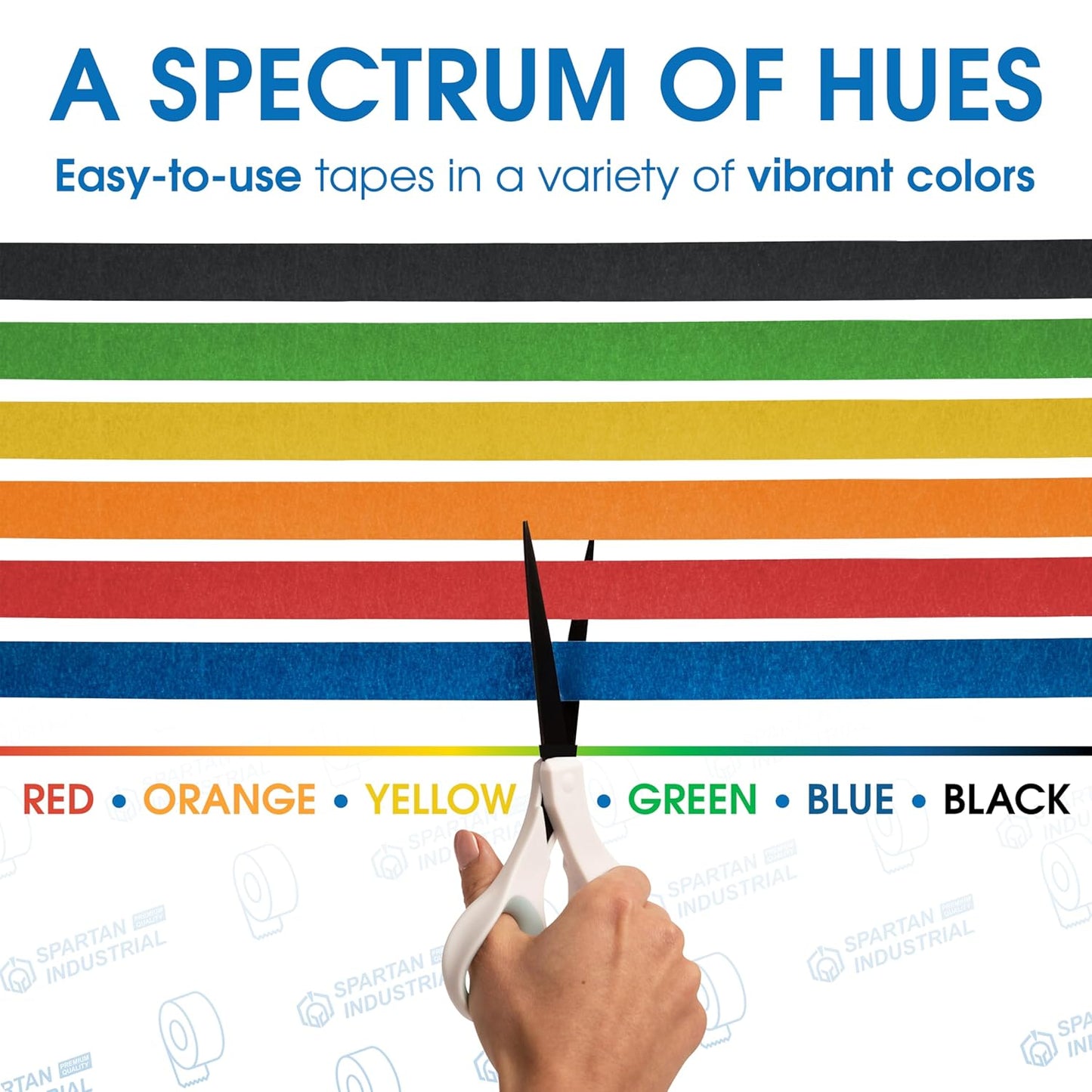 Spartan Industrial - 1" X 60 yd Black Masking Tape - 12 Colored Tape Rolls for Bundling, Labeling, and More - No Residue, 5.5 Mil