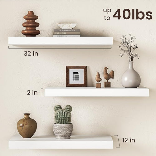 32Inch White Floating Shelves for Wall, 12 Inch Deep Shelves for Bedroom - Image 2