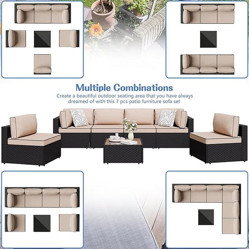 7 Piece Outdoor Patio Furniture Set, All Weather Conversation Set - Image 2