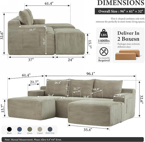 96" Sectional Couches for Living Room Cloud Couch Sofa - Image 2